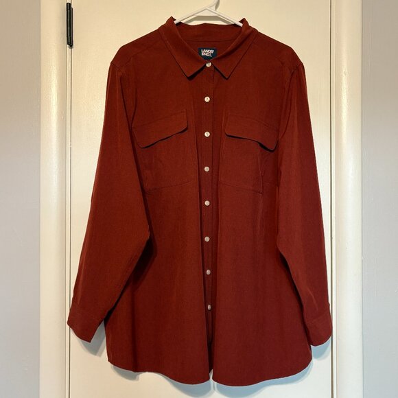 Lands End Women's Plus 365 Tab-Sleeve Button-Front Tunic Shirt Top 2X Brick Red - Picture 1 of 11